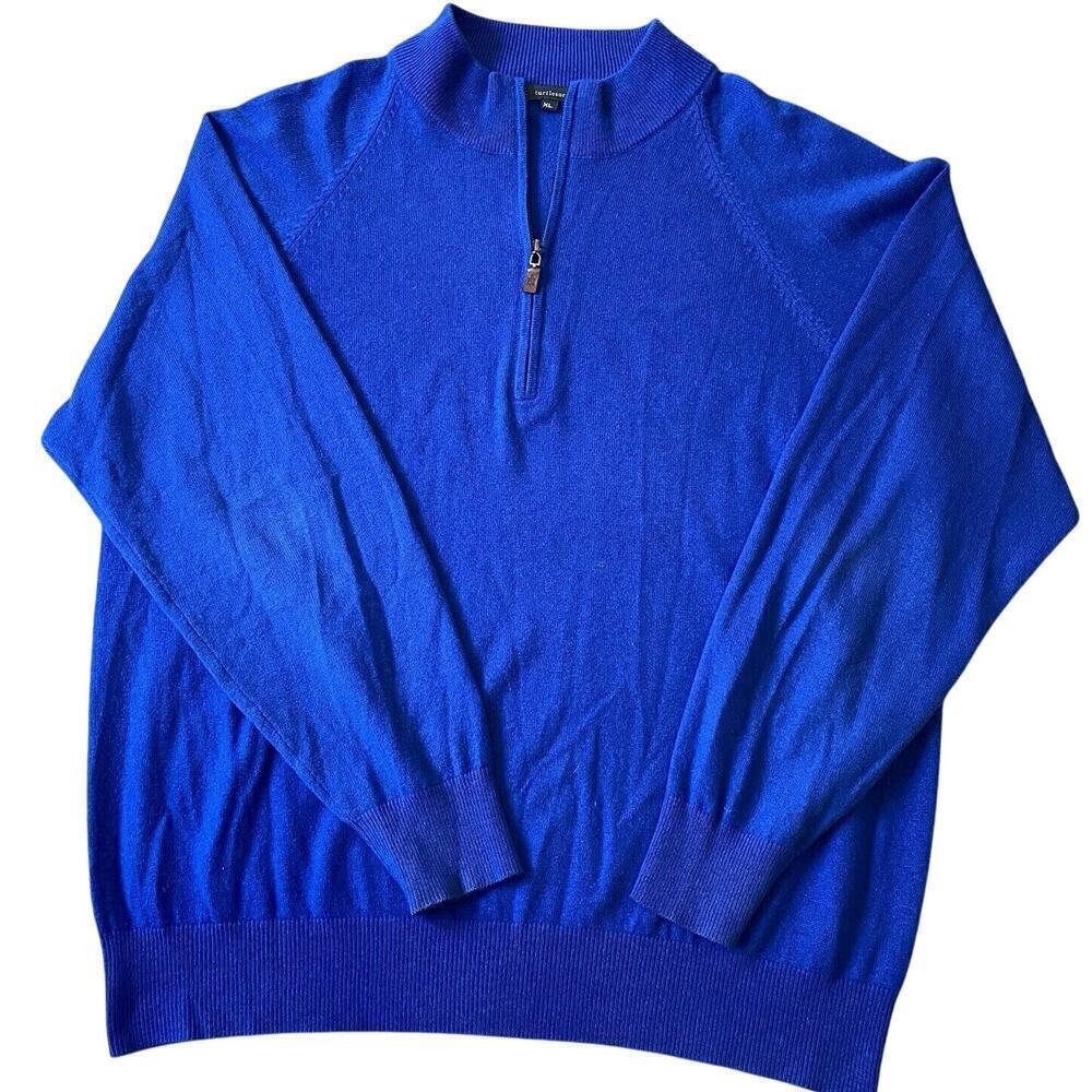 Turtleson Cashmere Knit Sweater Men Extra Large Blue 1/4 Zip Pullover LongSleeve